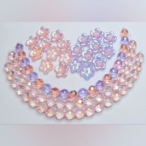 Czech Glass Firepolish Beads And Large Flat Flowers Jewelry Making